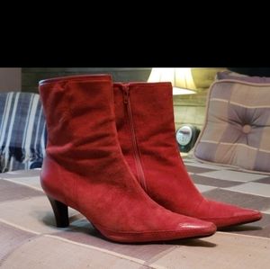 Audrey Brooke red suede and leather booties